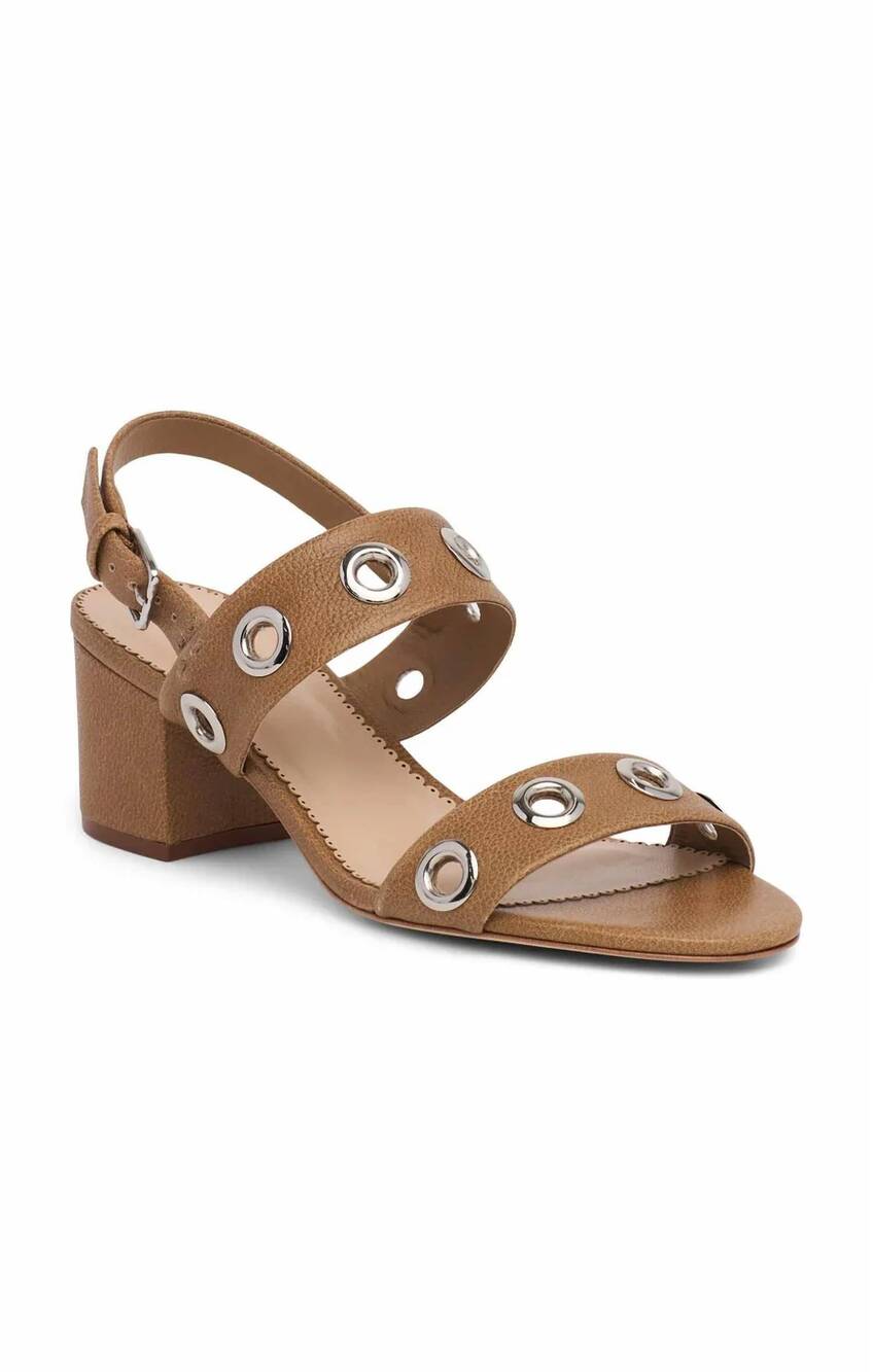 NEW CINQ A SEPT women's gemma grommets block sandals in brown sugar